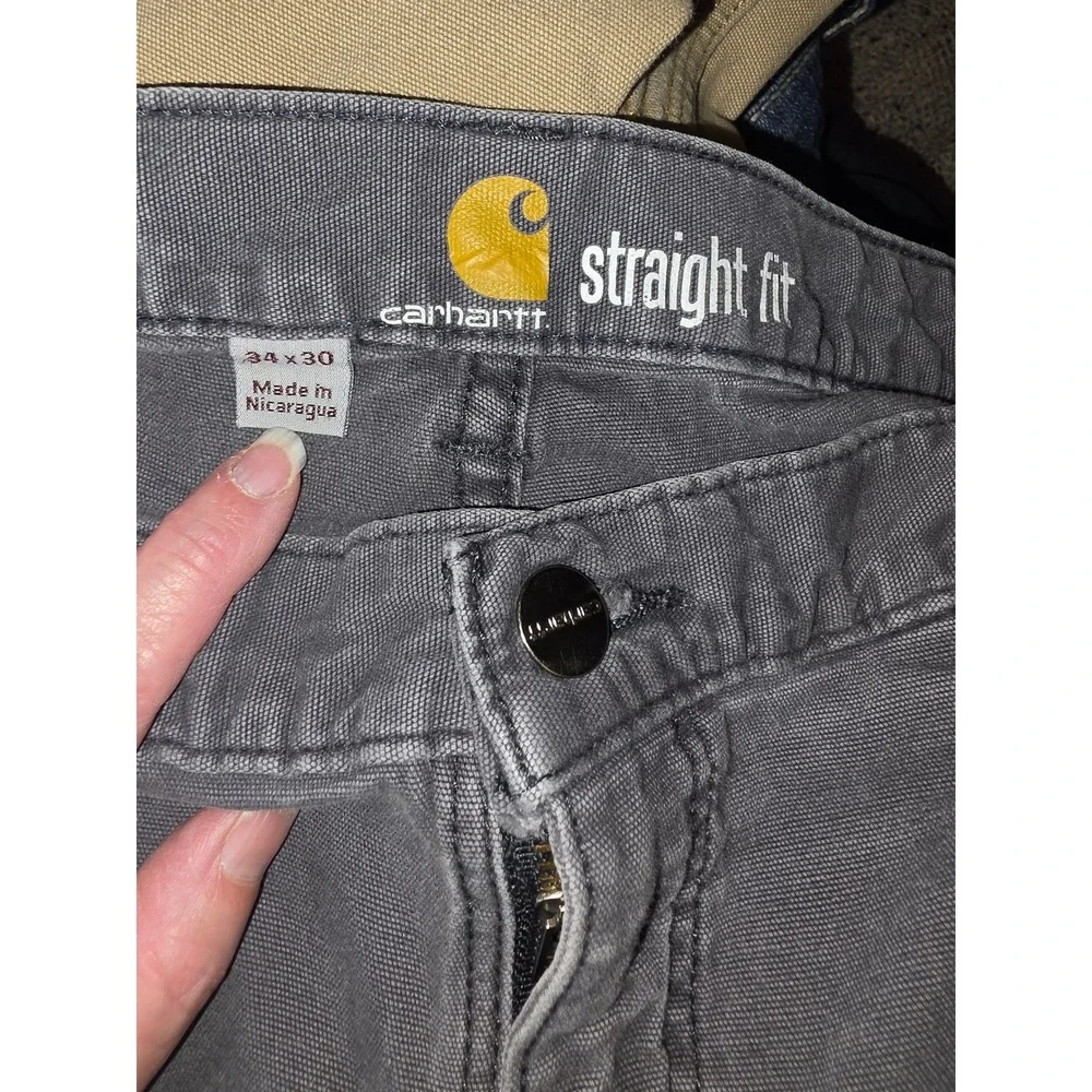 Carhartt Mens Straight Fit Gray Canvas Work Pants 34x30 Utility Trousers